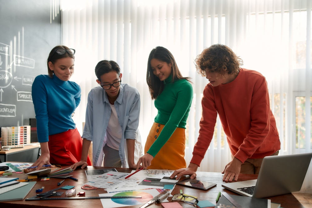 Young professional team working on a project together