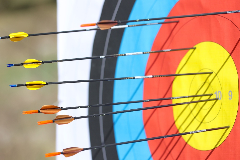 Arrows in an archery board